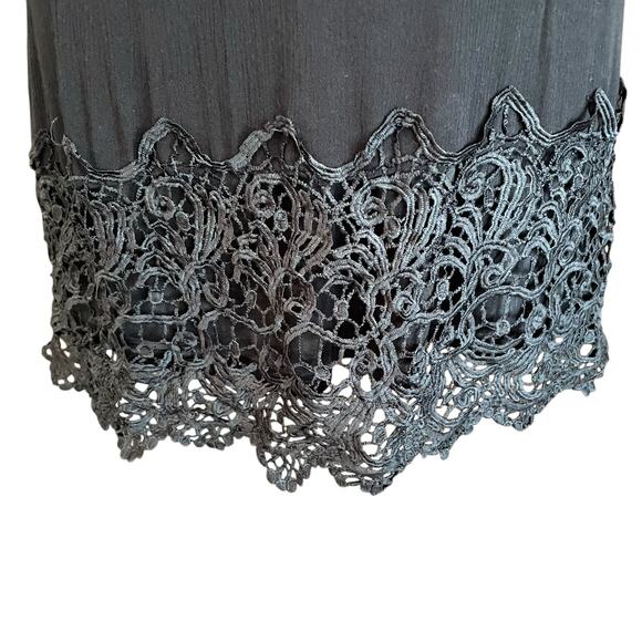 Andree by Unit Black Gauzy Sheath Dress White Lace Trim Sz MED Whimsygoth Grunge - Picture 6 of 9